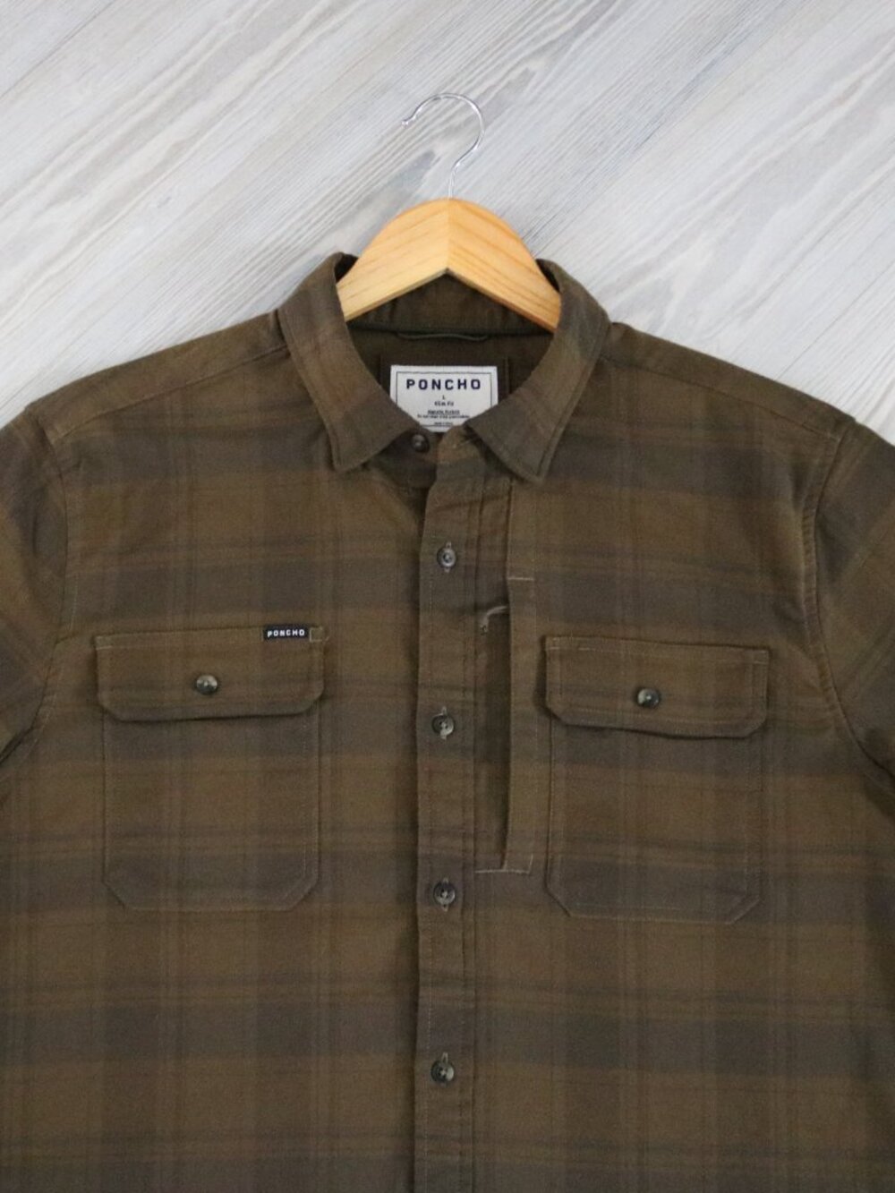 Poncho 'The Telluride' Men Performance Flannel Size L Green Plaid Slim-Fit Shirt - Picture 4 of 6